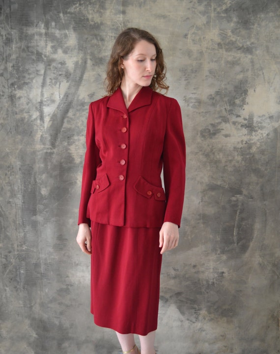 1940s Dark Red Tailored Wool Suit by Petrune on Etsy