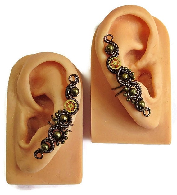 Bronze Steampunk Ear Cuffs - Steampunk Jewelry by HeatherJordanJewelry steampunk buy now online