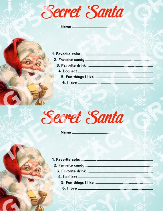 Items similar to SECRET SANTA Questionnaire - Invitation 