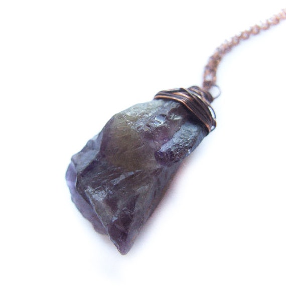 raw amethyst necklace - natural organic amethyste wire wrapped rustic ...
