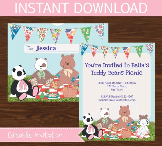 Teddy Bears Picnic DIY Invitation - INSTANT DOWNLOAD Il_570xn