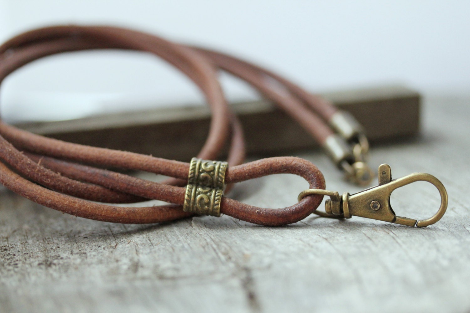 Rustic Mens Leather ID Badge Key Lanyard Lanyard Id