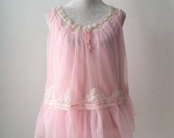 Vintage 1950s Pink Nylon Baby Doll Nightgown Set - Retro 50s - Large ...