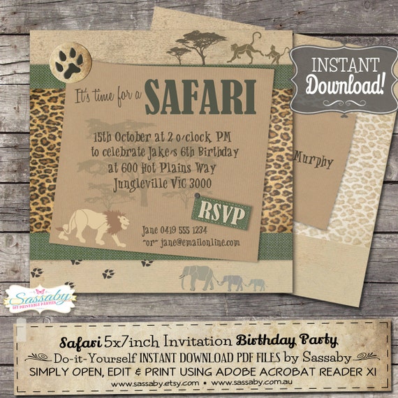 Safari Party Invitation - INSTANT DOWNLOAD - Editable & Printable Birthday Invitation by Sassaby Il_570xn
