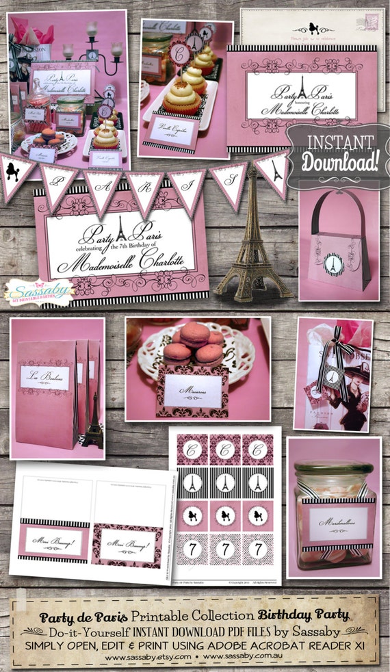 Party de Paris Girls Party Collection - INSTANT DOWNLOAD - Editable &Printable Birthday Decorations by Sassaby Il_570xn