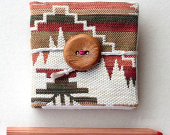 Ikat mini notebook - Fabric covered notebook - Tribal - Gift idea - Stocking ctuffers - Christmas - Handmade - Not lined pages - Brown