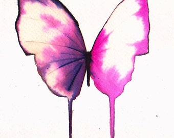 bright pink white and black butterfly original watercolour painting 7 x 5"