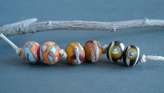 v i v i d wilderness series - glass lampwork etched earring pair beads - vivid, southwest colors - rustic beads by Uglibeads