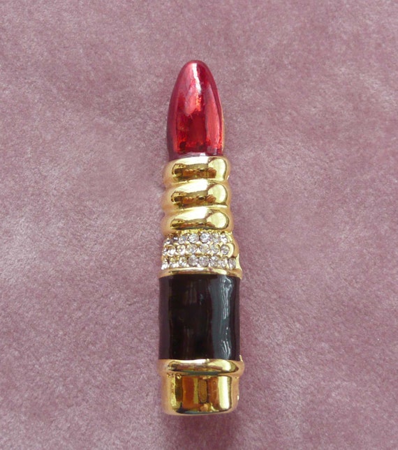 Vintage Rhinestone Lipstick Brooch By Blueberryskyvintage On Etsy