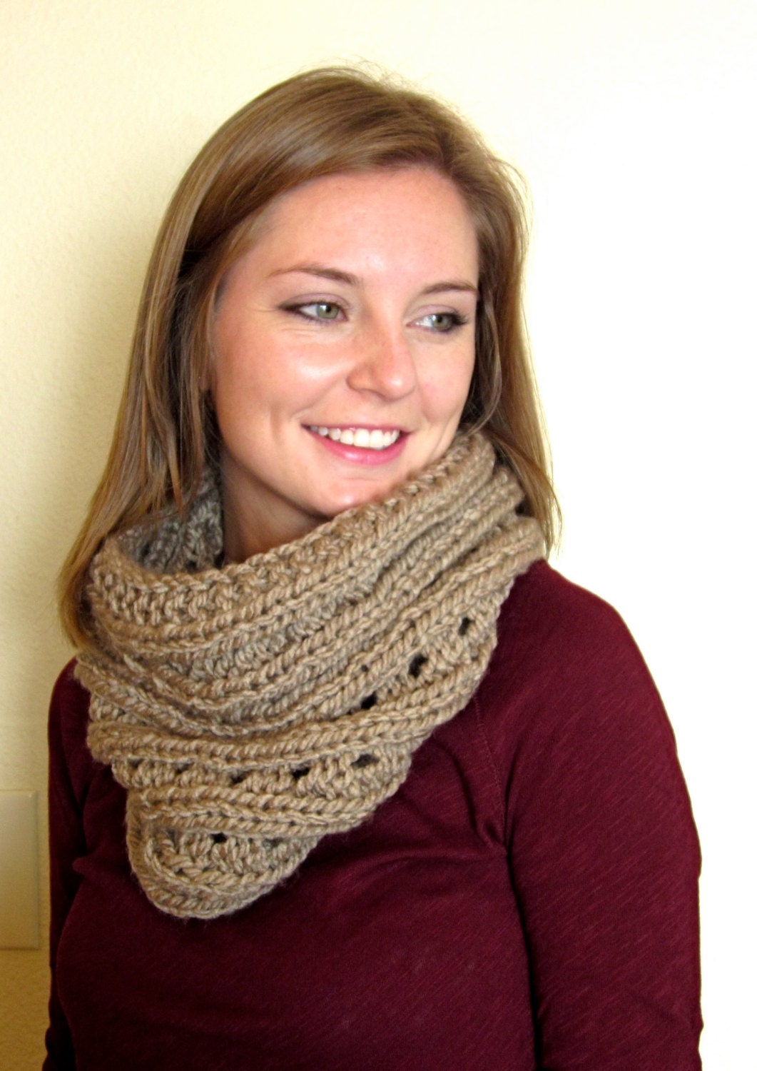 chunky knit cowl scarf beige infinity scarf beige by fancyknits