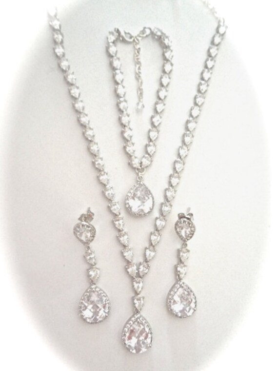 Bridal jewelry set 3 piece set Cubic by QueenMeJewelryLLC