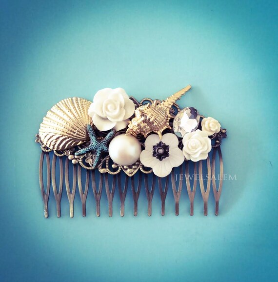 Gold Seashell Hair Comb Starfish Hair Slide Beach Wedding