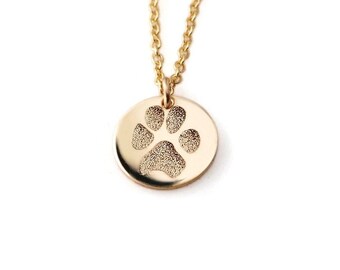 Your pet's actual paw or nose print custom personalized pendant necklace Sterling silver or 14k gold filled. Various diameters available
