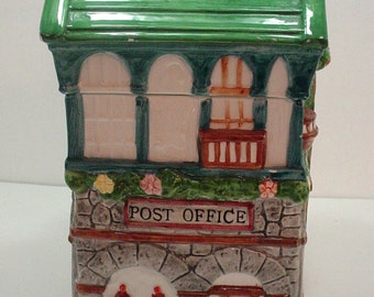 Vintage Post Office Cookie Jar, Building Cookie Jar, German Look Cottage Cookie Jar