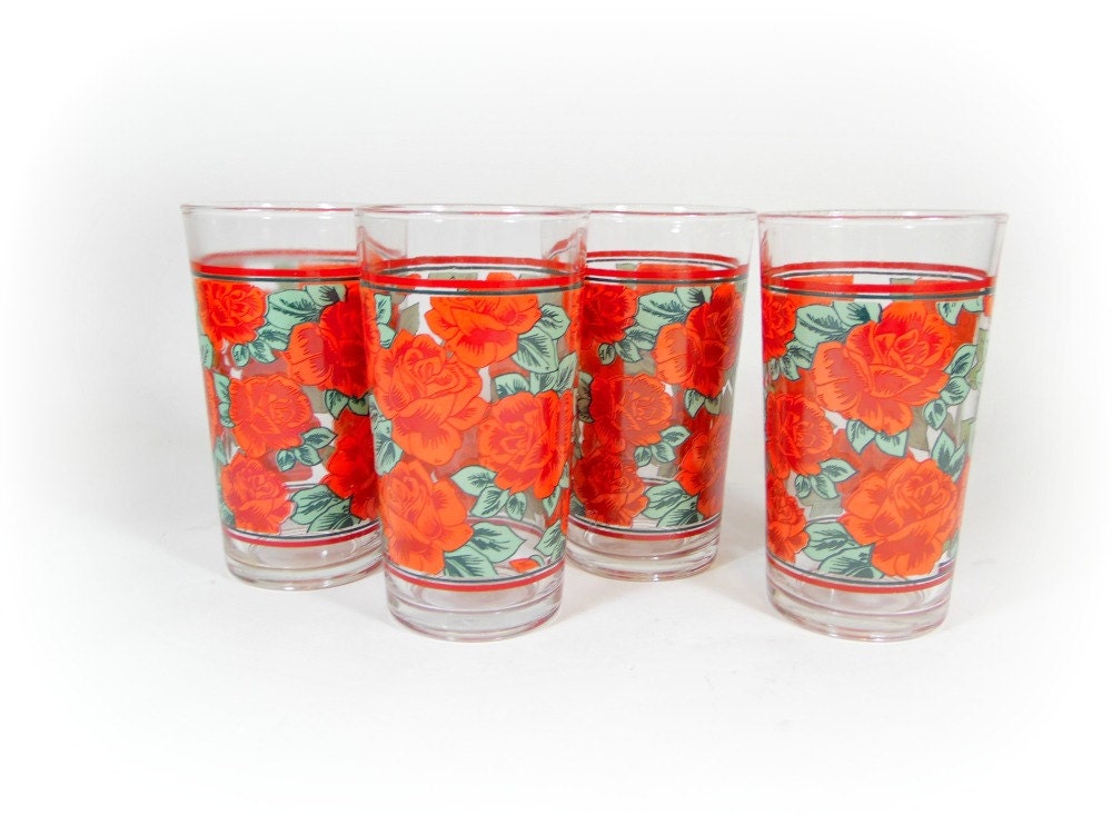vintage rose drinking glasses
