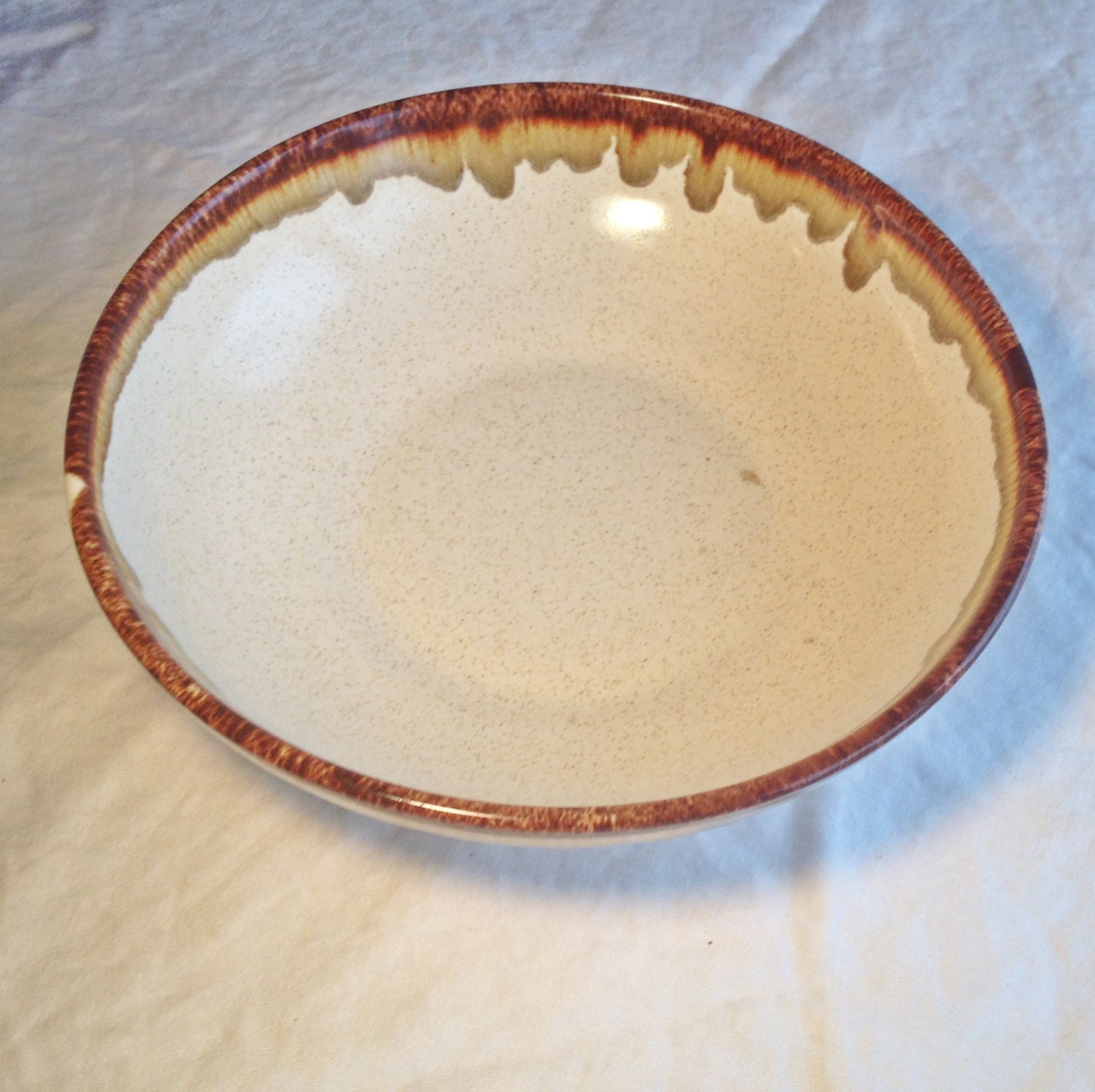 Pfaltzgraff Serving Bowl Vintage White and Brown Drip Glaze Pottery