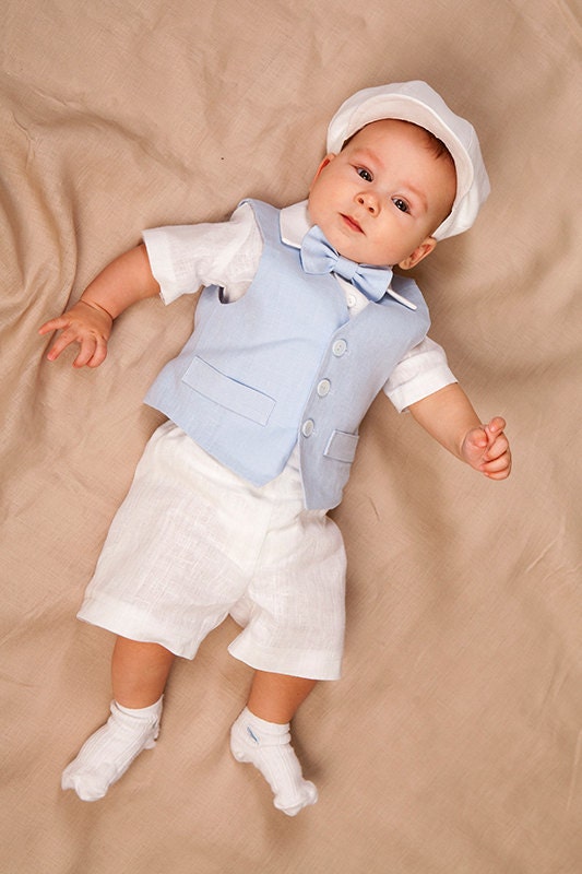 Baby boy linen suit Ring bearer outfit Boy baptism outfit Baby