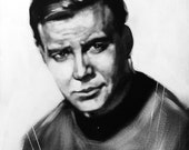 Items similar to Captain Kirk, William Shatner, Black & White, Portrait ...