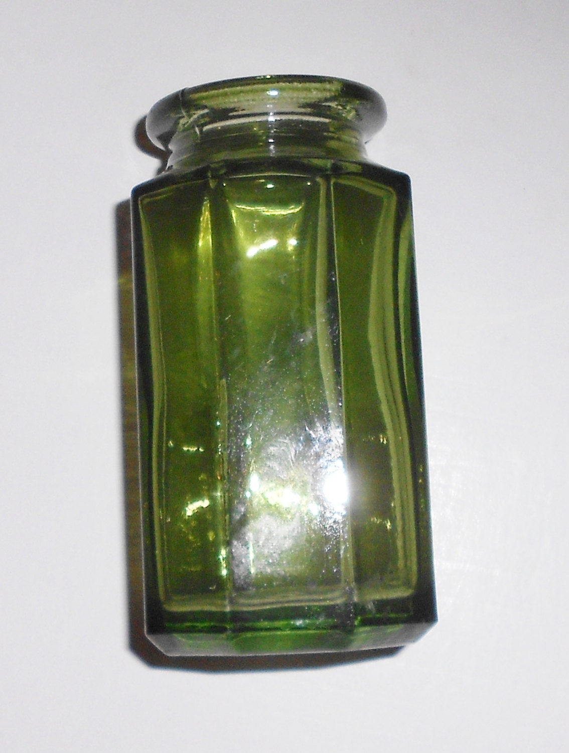 Vintage ink well thick green glass perhaps by TearDropCurio