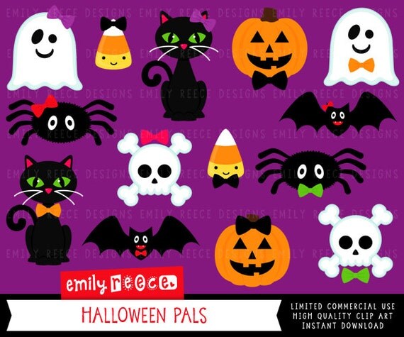 DOLLAR SALE Halloween Cat Ghost Spider Pumpkin Skull Cute Clip Art - Commercial Use - Scrapbooking Invitations Cards - Instant Download Il_570xn