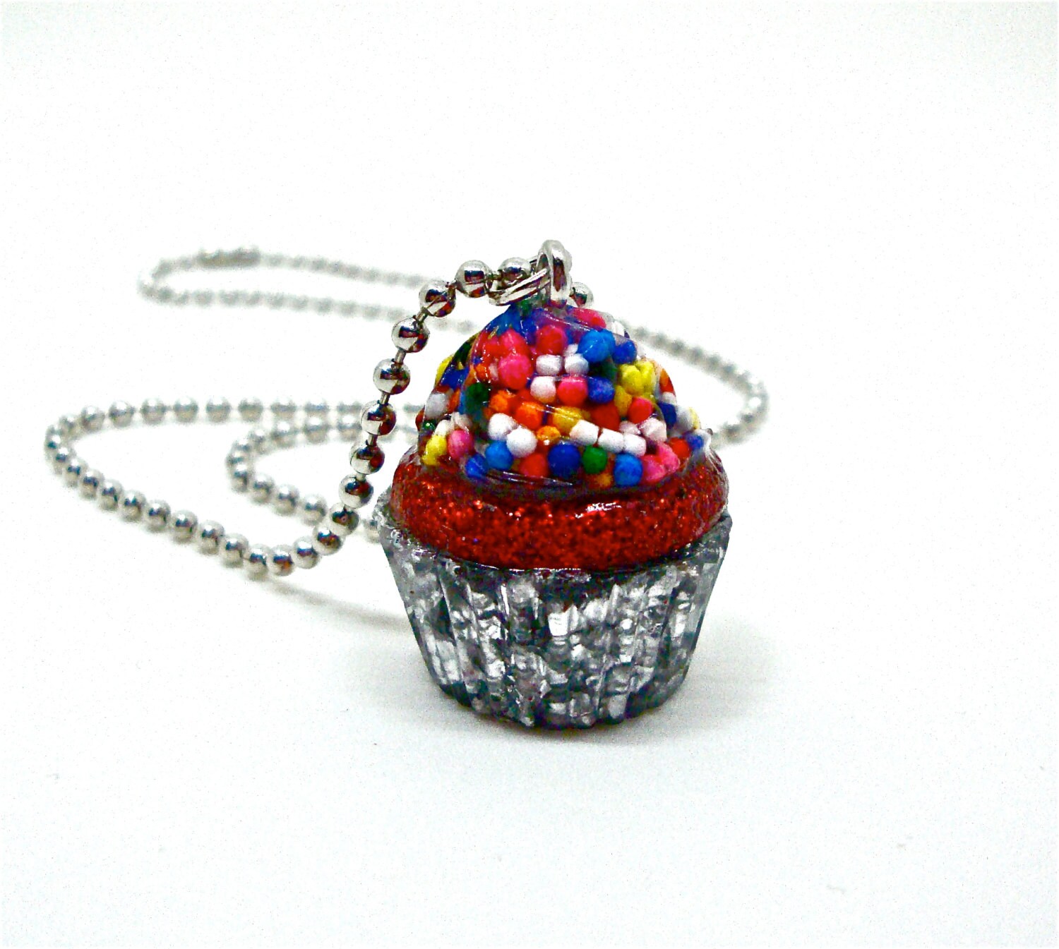 Red velvet cupcake necklace food jewelry candy resin
