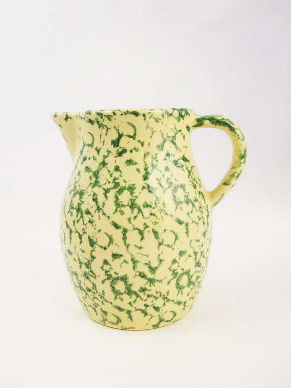 Grass Green Spongeware Stoneware Pitcher by VintagePottery