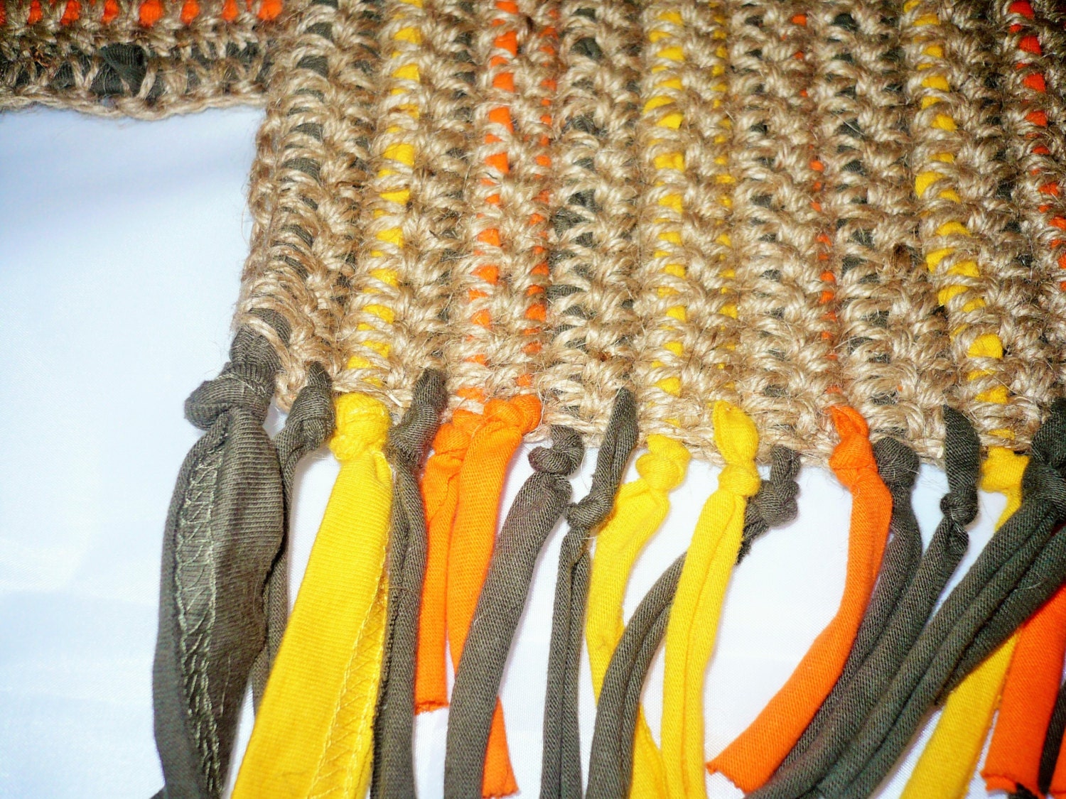 Rag Rug Mat Small crocheted jute rag mat with upcycled