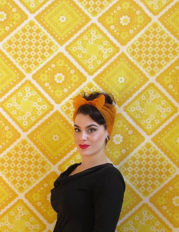 Vintage Orange Chiffon Nylon Head Scarf Shawl Hair Scarf