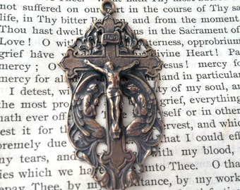 Crucifix - 2" - Adoration of the Angels - Bronze, White Bronze, or Sterling Silver - Bronze Rosary Crucifix - Vintage Replica (C75-1217)