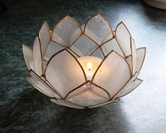 capiz shell 3 layer lotus flower candle holder vintage capiz shell 3 layer lotus flower candle holder vintage