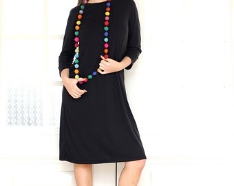 Little Black Dress, Autumn Dress, Basic Black Dress, 3/4 Sleeved Dress, Long sleeves Black Dress, Business Dress