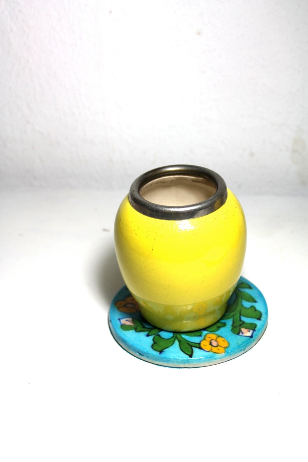 small yellow vase Mid Century Modern ceramic vase bright
