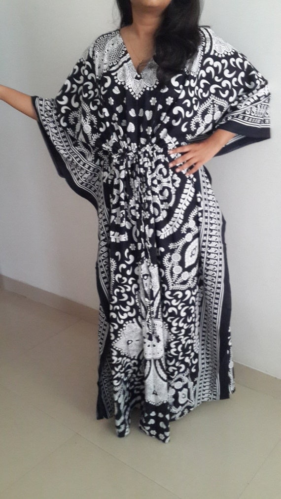 Black amp; White Kaftan Maxi Dress, Baby Shower, Caftan, Cotton Dress 