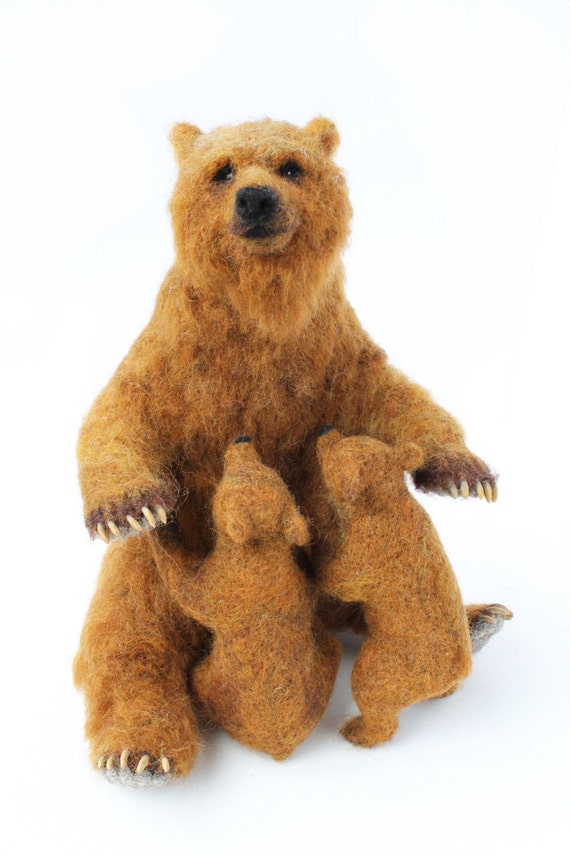 Needle Felted Grizzly Bear Nursing Grizzly Bear Bear cubs