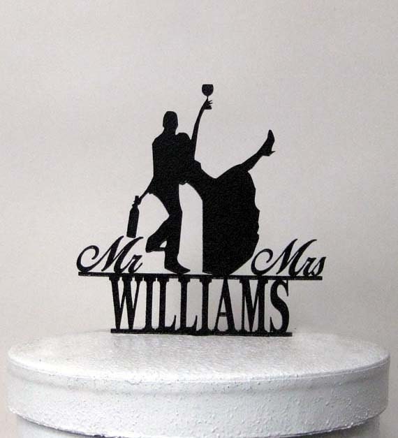 Personalized Wedding Cake Topper Drunk Bride with Mr & Mrs