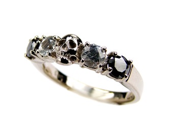 white gold skull wedding set ring black diamond white sapphire white gold engagement ring goth psychobilly wedding band jewel ring all sizes - Gothic Wedding Rings white gold skull wedding set ring black diamond white sapphire white gold engagement ring goth psychobilly wedding band jewel ring all sizes - Gothic Wedding Rings