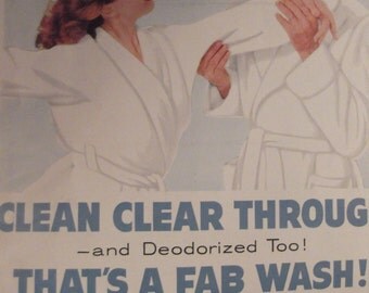 FAB LAUNDRY DETERGENT Original Vintage Magazine Ad Washing Machine Soap Laundry Room Decor Additional Ads Ship Free Ready To Frame