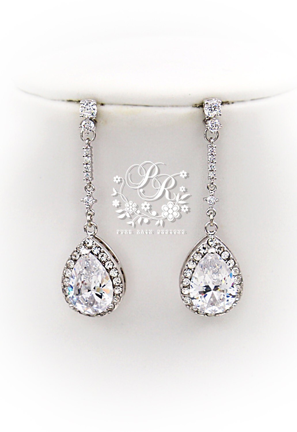 Wedding Earrings Long Teardrop Zirconia Dangle Earrings