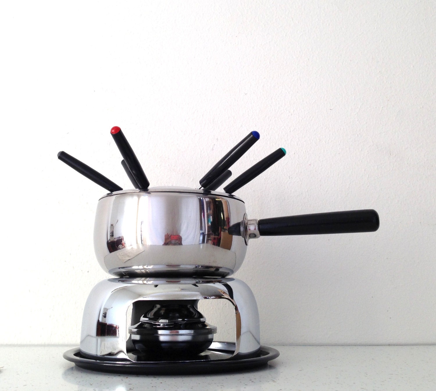 Vintage Fondue Set Chrome Fondue Pot Retro Roshco by ThriftyTrendz