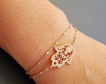 Hamsa Hand Bracelet, Layered Bracelet, Protection bracelet, Dainty jewelry, Hamsa jewelry, celebrity inspired jewelry