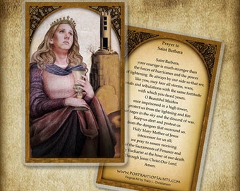 St. Barbara Holy Card or wood Magnet #0060