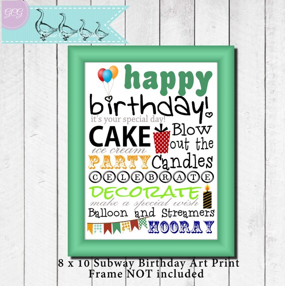 8 x 10 Subway Birthday Art PrintPrintable by GooseCornerGreetings