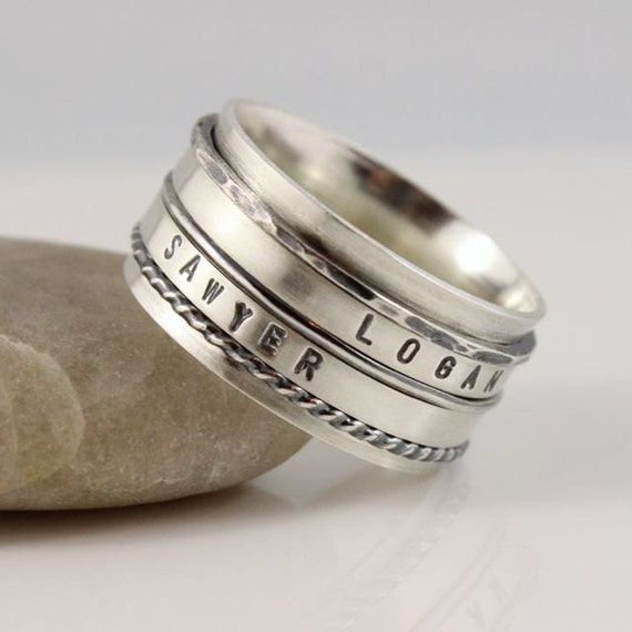 Men's Spinner Ring, Father's Personalized Hand Stamped Worry Ring ... Men's Spinner Ring, Father's Personalized Hand Stamped Worry Ring ...