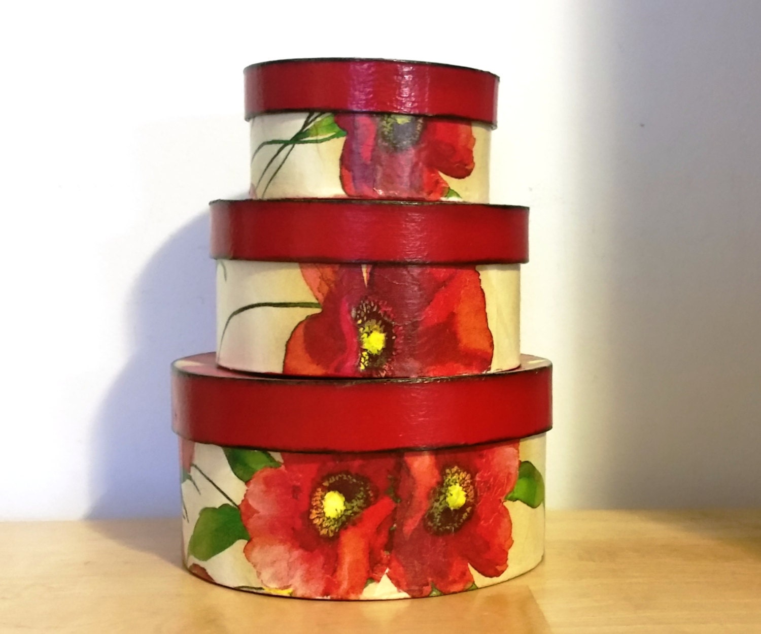 Handmade Decoupage Paper Mache Round Decorative Nesting Boxes