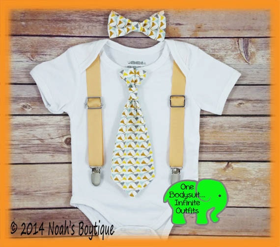 Items similar to Infant Boy Preppy Clothing Bird Tie Tan Suspenders