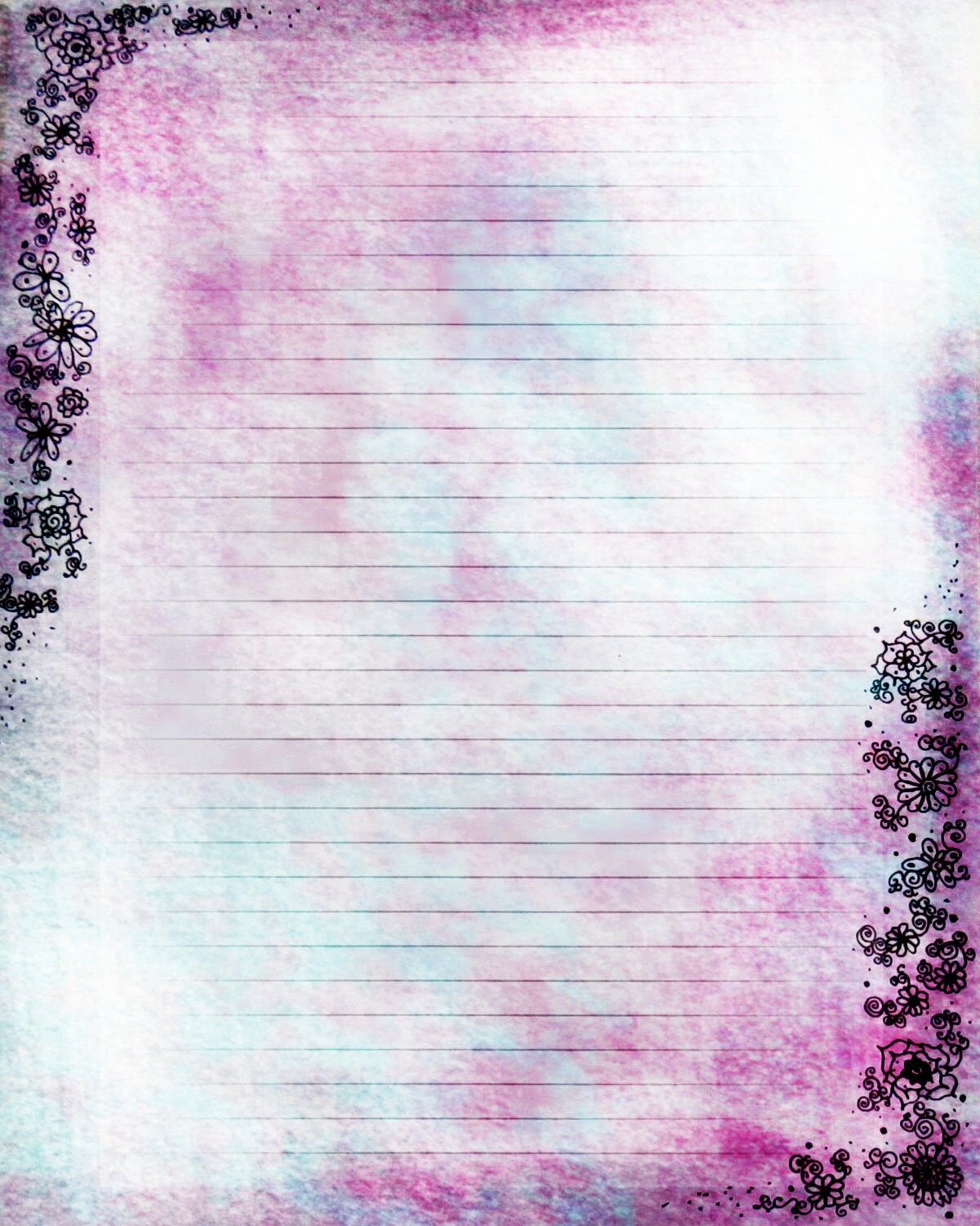 Printable Journal Page Flower Pink Purple Blue Lined