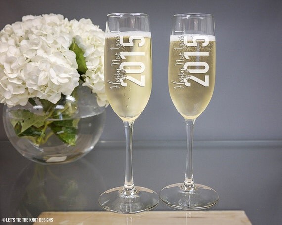 2015 Happy New Year Champagne Glasses Set of by LetsTieTheKnot