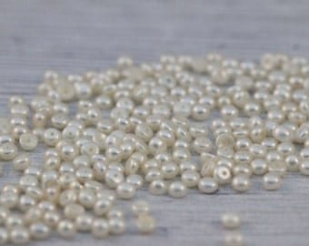 LOT of 2.5-3mm tiny White freshwater pearl loose button cabochon, half drilled hole, DIY jewelry making, pearl supply, 50 / 100 pcs