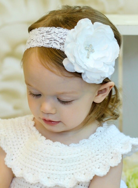 Christening Headband White Cross Headband Baptism Headband