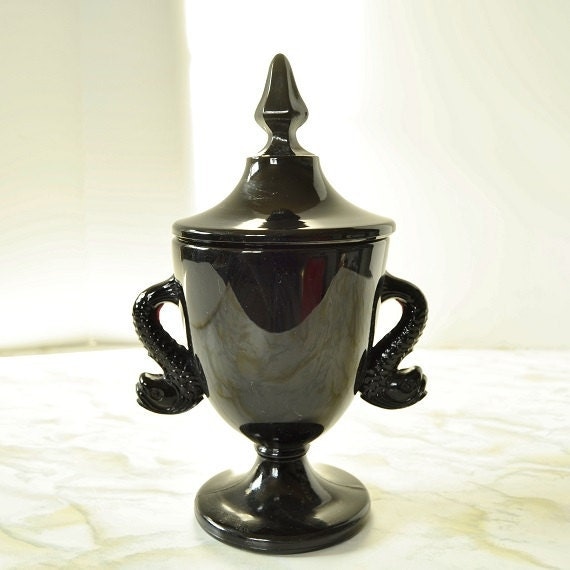 Fenton Glass Ebony Dolphin Jar